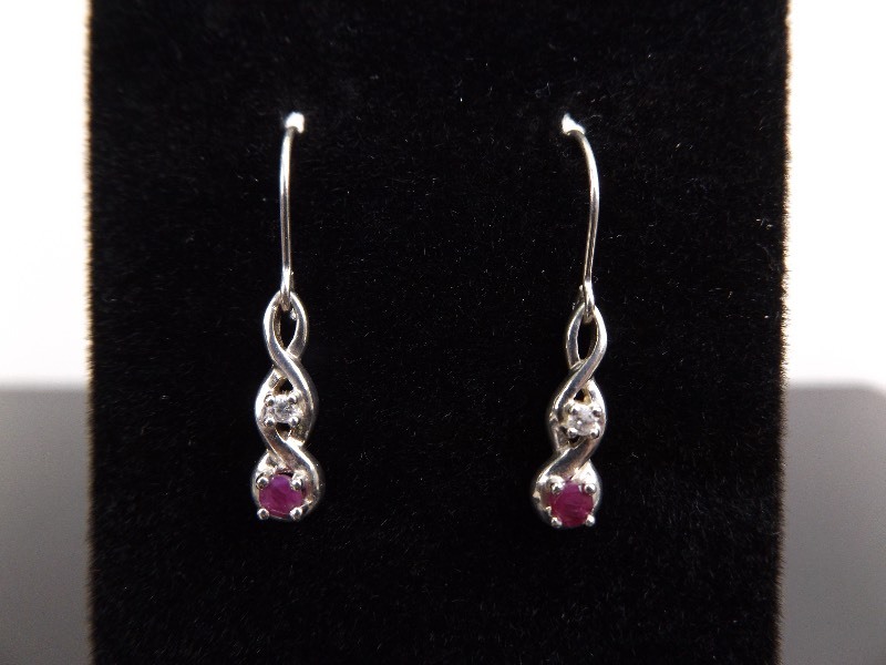 lot 78 image: .925 Sterling Silver Ruby Crystal Earrings