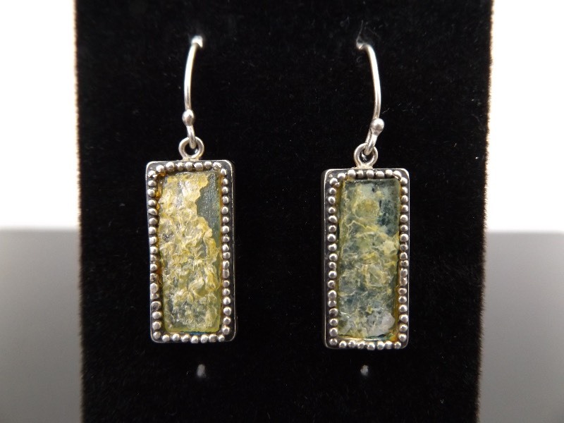 lot 80 image: .925 Sterling Silver Raw Pyrite Dangle Earrings