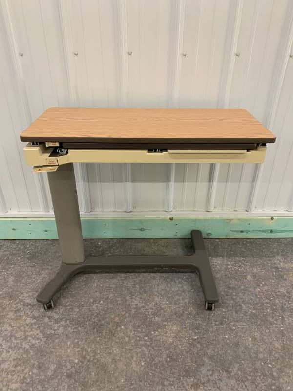 Home Office Wood Grain Mobile Height Adjustable Work Surface Laptop Computer Use or Overbed Workstation Retractable Top Tray Table - Super Condition