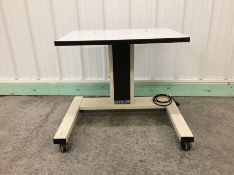 lot 41 image: POWER-MED ELECTRIC POWERED UPDOWN ADJUSTABLE TABLE WORKSTATION SIT TO STAND DESK - GREAT CONDITION