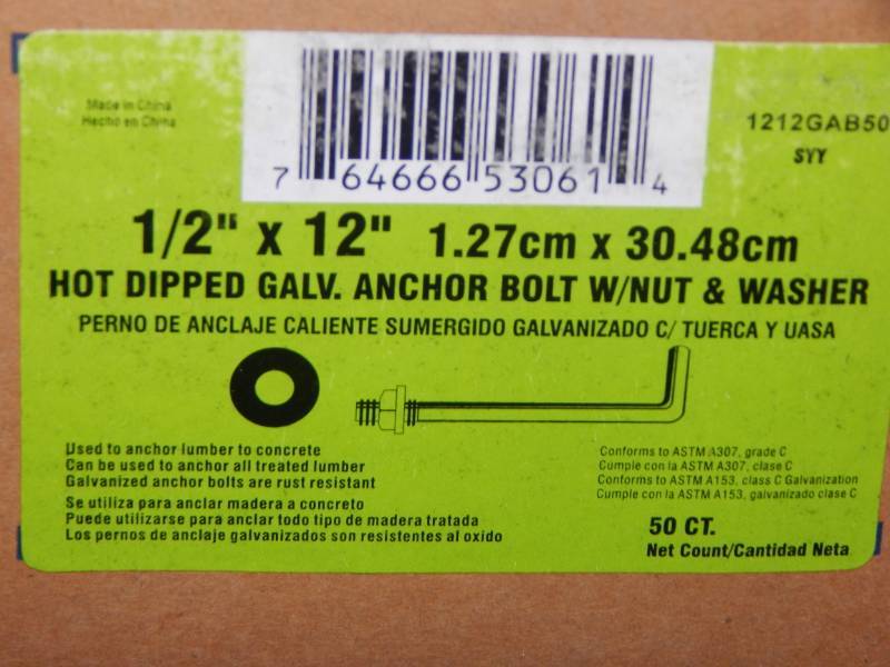 lot 135 image: 12 x 12 Galvanized Anchor Bolts