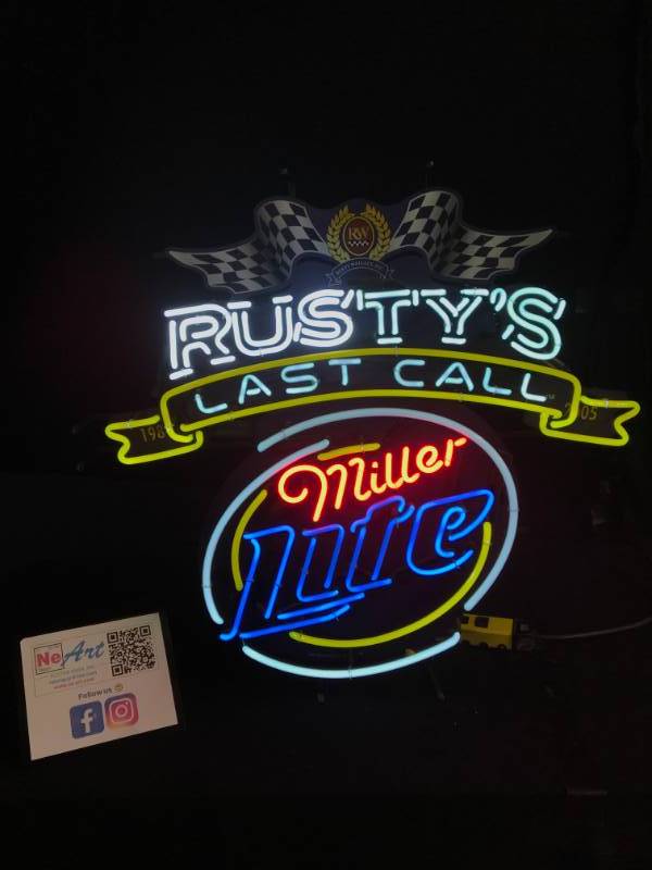 lot 77 image: Miller Lite Rustys Last Call neon