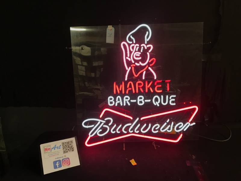 lot 79 image: Bud Light Market BBQ with pig chef neon