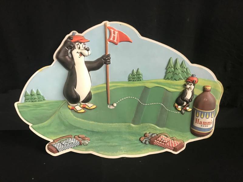 lot 88 image: Hamms Beer Bear golf putt - vacuum formed embossed plastic sign