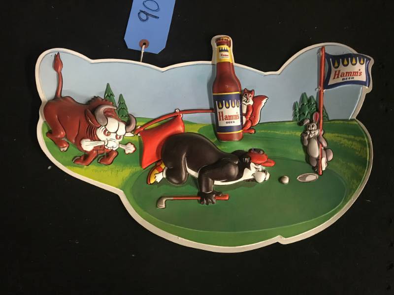 lot 90 image: Hamms Beer Bear charging bull - vacuum formed embossed plastic sign