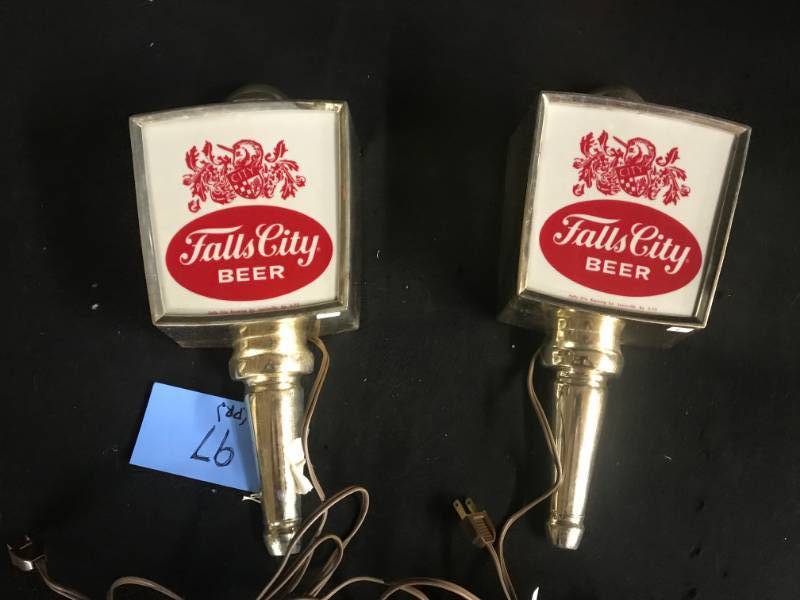 lot 97 image: Pair of Falls City Beer wall sconces