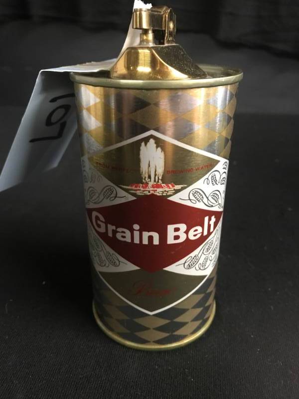 lot 107 image: Grain Belt Beer 12 oz can cigarette lighter