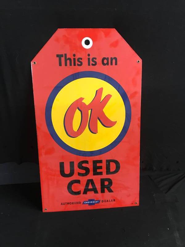 OK Used Cars porcelain tag | Mancave Extravaganza | K-BID