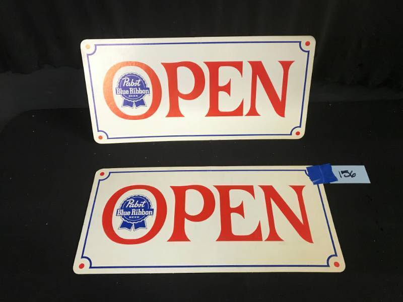 lot 156 image: PBR Pabst Blue Ribbon Beer open  closed
