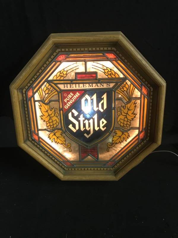 lot 193 image: Old Style octagonal faux stained glass light up