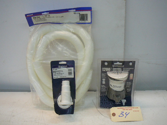 lot 34 image: Lot of New Bilge Pump,Hull Connector, Bilge Hose