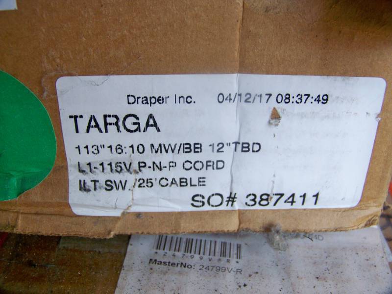 lot 35 image: Draper, Targa, Motorized (Electric), 113 Diagonal, Movie  Projection Screen with Control  Switch - NEW in Original Box