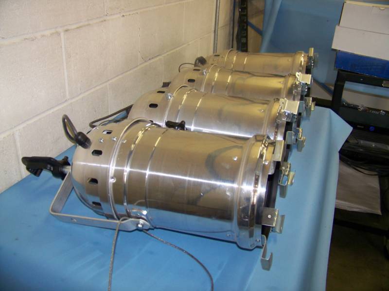 lot 75 image: (4) American DJ, Stage  Studio  Can Lights with Heavy-Duty Mounting Clamps