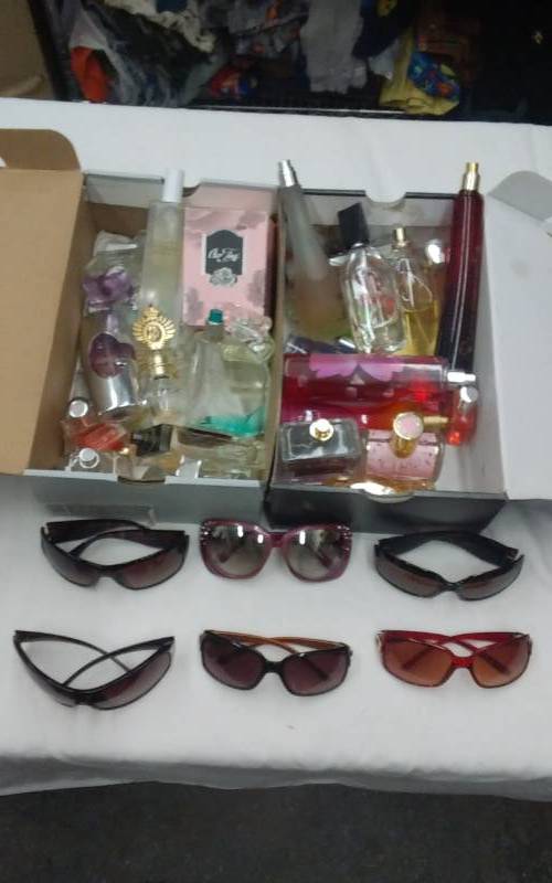 Lot Of Assorted Perfume Bottles & Fashion Sun Glasses