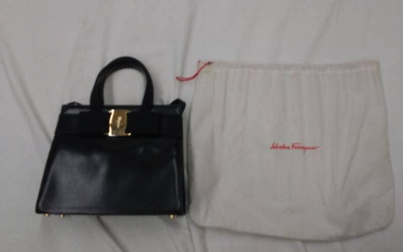 Salvador Ferragamo (Made In Italy) Navy Blue Hand Bag With Dust Bag
