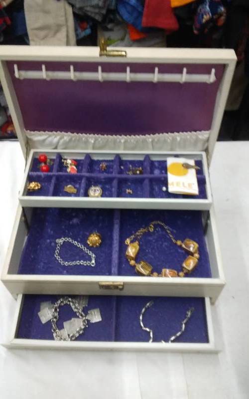 Vintage Jewelry Box With Key & Some Misc Jewelry-Bracelets & 1-Ring