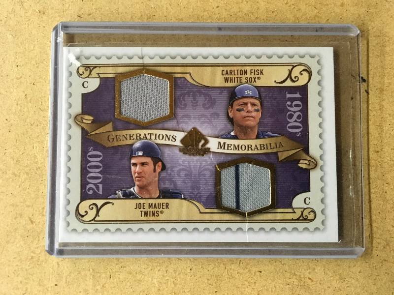 lot 81 image: Joe Mauer Carlton Fisk Generations Memorabilia Card