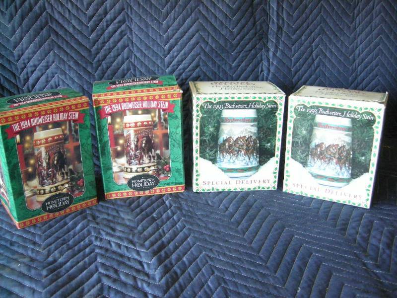 4 Budweiser Holiday Steins