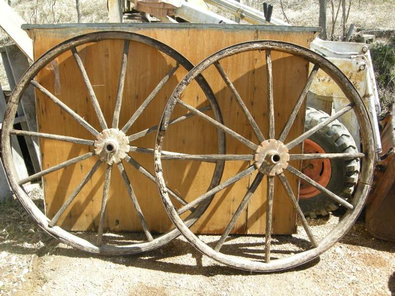 Pair Antique Wooden-Clad Wagon Wheels