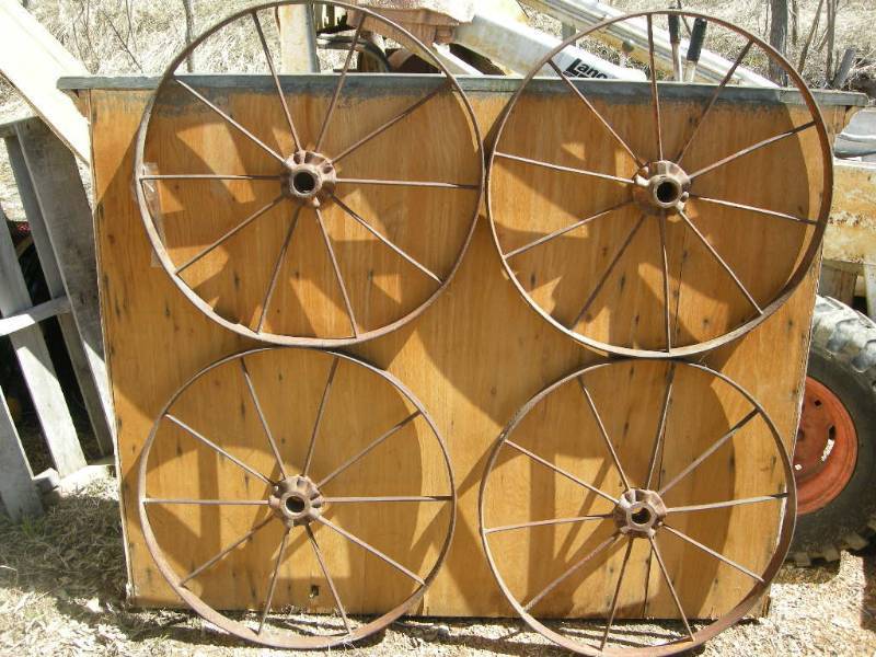 4 Antique Steel Cart Wheels