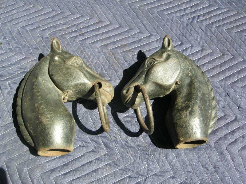 Pair Cast Horse Head Post Top Tie Downs