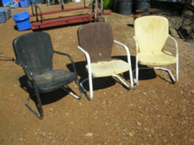 3 Vintage Pressed Steel Lawn Chairs