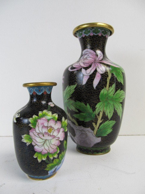 lot 40 image: Vintage Japanese Brass Enamel Cloisonn Vases