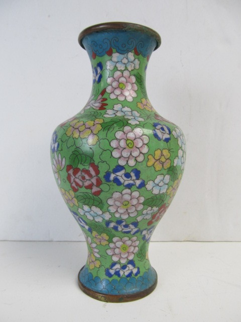 lot 43 image: Vintage Brass Enamel Cloisonn Vase