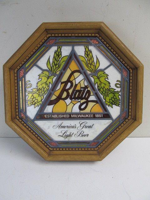 lot 90 image: Vintage BLATZ Stained Glass Style Beer Sign