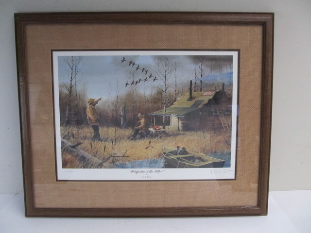 lot 103 image: Framed Signed & Numbered LESS KOUBA Wildlife Print - Wildfowlin at The Hilton