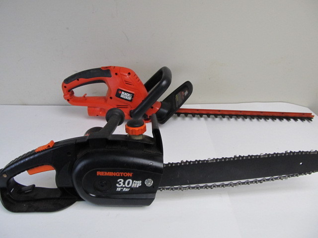 lot 154 image: Working Remington Chainsaw w Black & Decker Hedge Trimmer