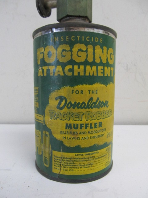 lot 234 image: Old Vintage Fogging Attachment Metal Advertising Can wPaper Label