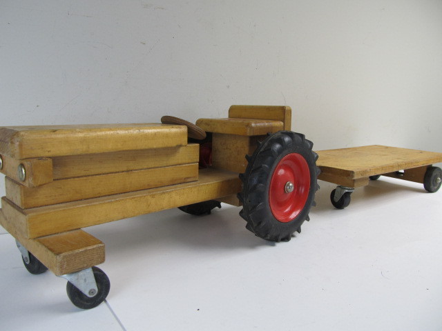 lot 244 image: Vintage Community Wooden Tractor Toy wTrailer
