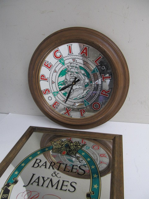 lot 249 image: Vintage Special Export Beer Mirror Clock & Bartles & Jaymes Mirror