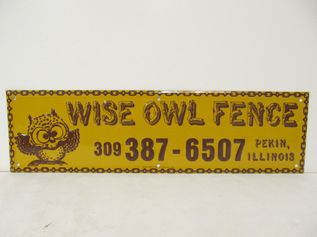 lot 128 image: Vintage Embossed Tin Wise Owl Fence Advertising Sign