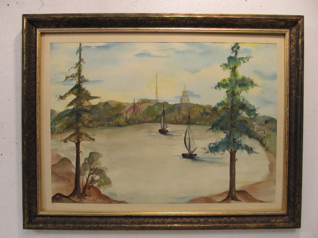 lot 140 image: Vintage Serene Sailing Scene Orignal Watercolor Signed