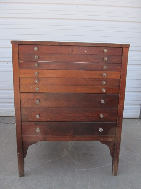 lot 143 image: Antique 9-Drawer MapPartsFile Cabinet