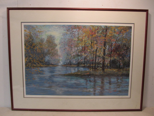 lot 52 image: Vintage Forest Riverbank Landscape SignedNumbered