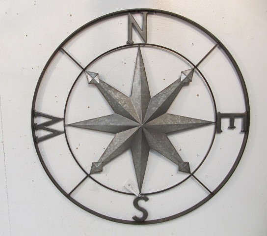 lot 58 image: Large Metal IndoorOutdoor Compass Style Wall Hanging