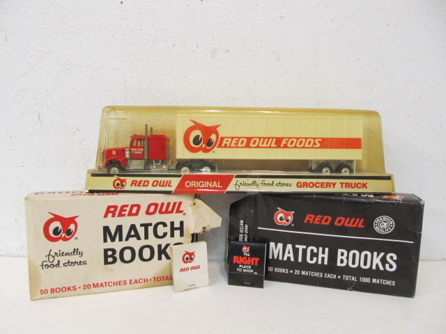 lot 108 image: Vintage RED OWL Promo Advertising Diecast Truck & 2 Cases of Matchbooks