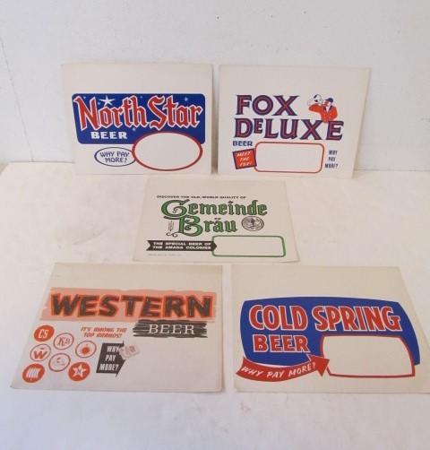 lot 268 image: Orig Vintage Unused Advertising Beer Liquor Store Price Signs