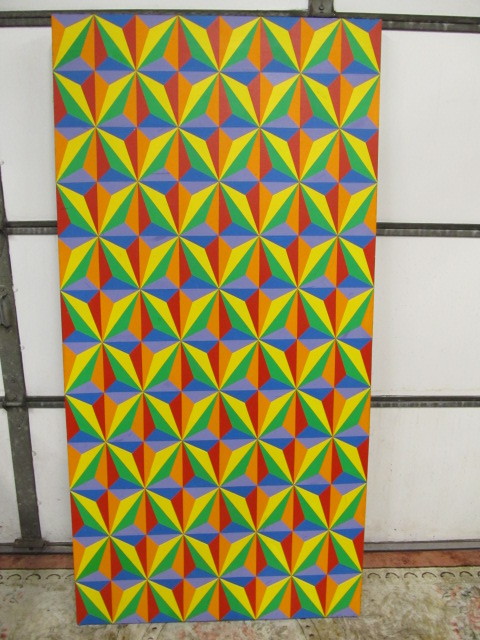 lot 288 image: HUGE Vintage Mid Century Geometric Op-Art Oil on Canvas Painting