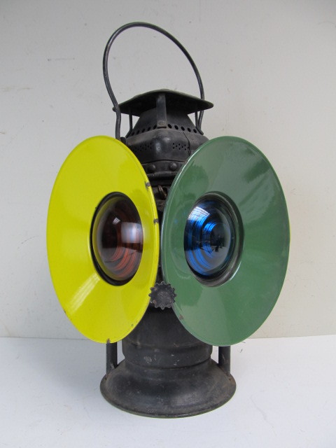lot 2 image: Antique ADLAKE Non-Sweating 4-Way Railroad Lantern 