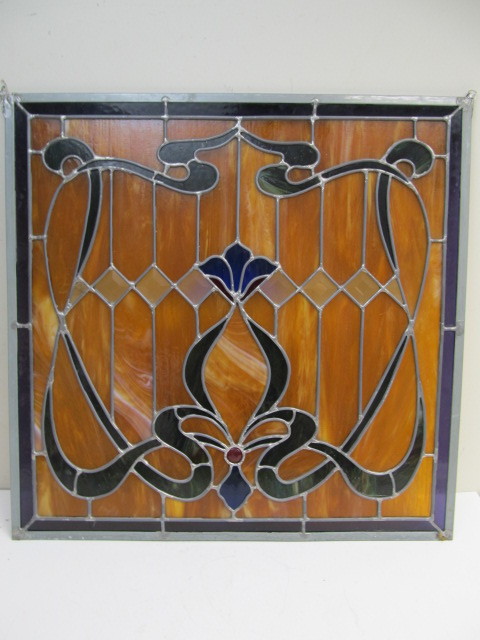 lot 3 image: Beautiful Vintage Hanging Jeweled Stained Glass Window