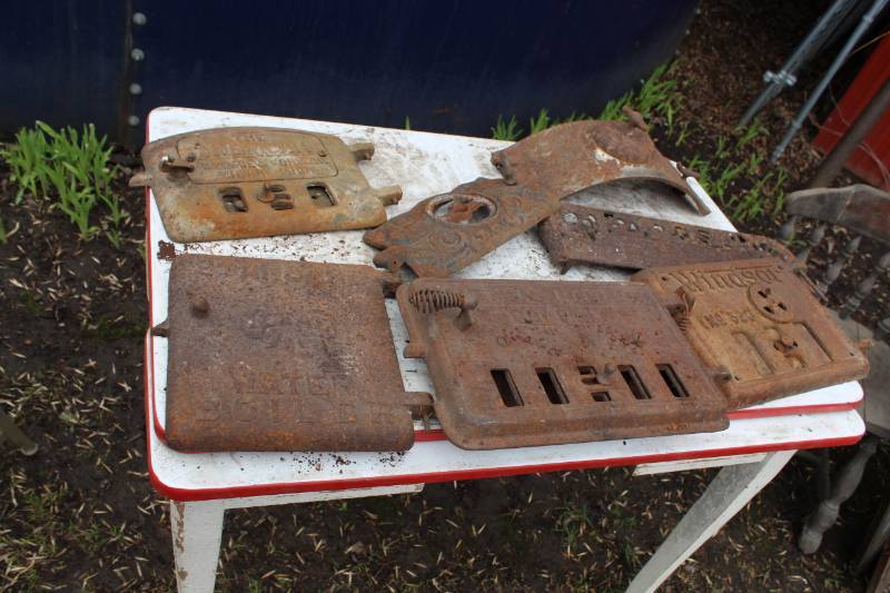 lot 257 image: Lot of (7) Cast Iron Wood Stove Grill Front Covers