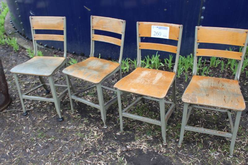 lot 260 image: Lot of (4) Wood School Chairs with Metal Frames