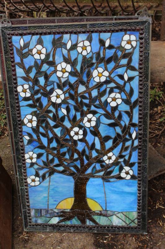 lot 272 image: Stained Glass Wood Framed Tree Dcor