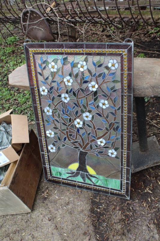 lot 273 image: Stained Glass Wood Framed Tree Dcor