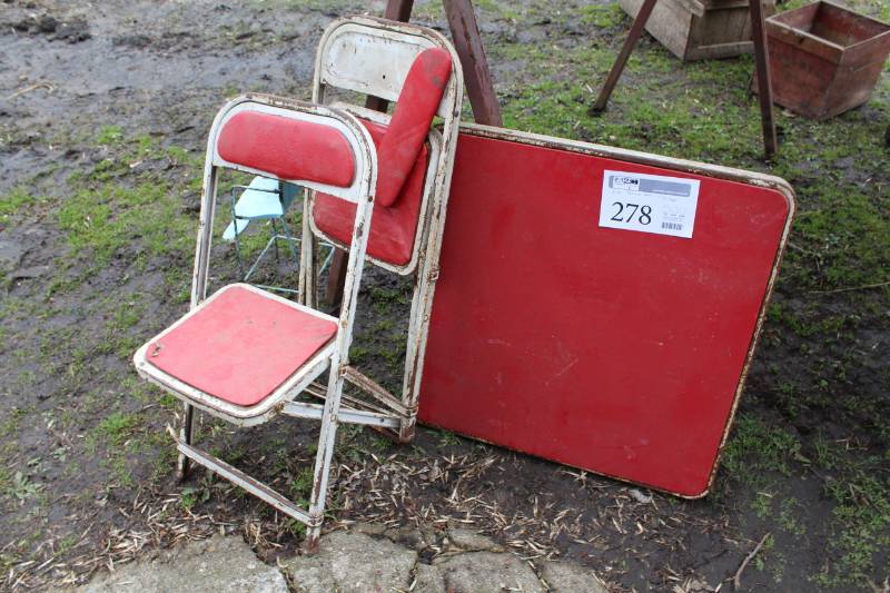 lot 278 image: Folding Card Table with 2-Matching Folding Chairs