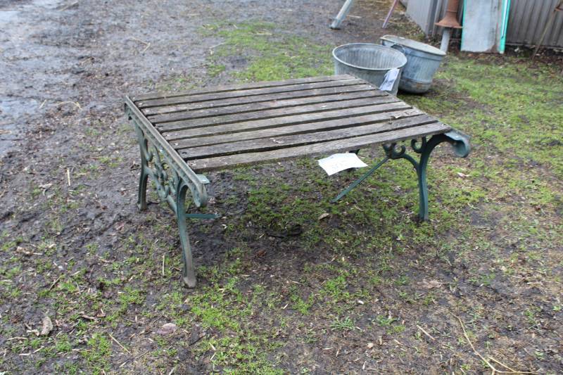 lot 307 image: Wood Slat Bench with Metal Frame